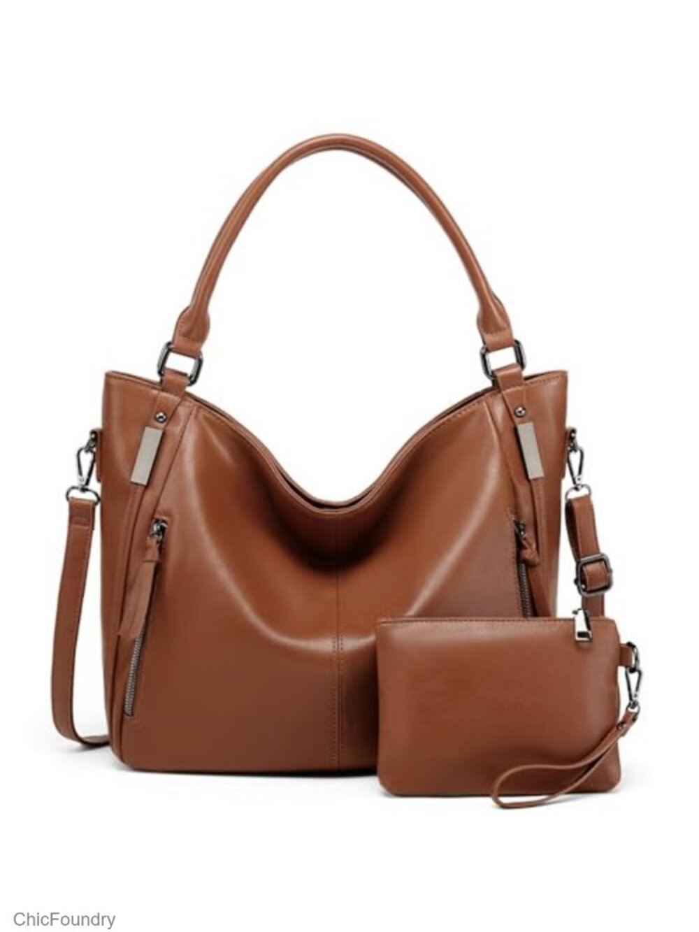 Large Faux Leather Slouchy Tote Hobo Shoulder Work Bag with Pockets